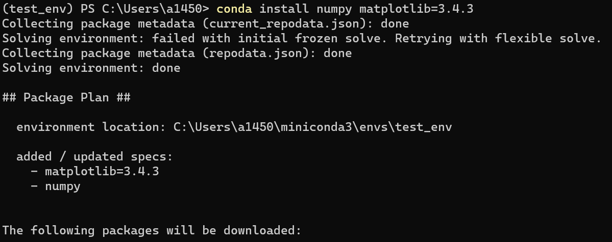 conda install numpy matplotlib=3.4.3